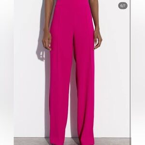ZARA WIDE-LEG MASCULINE TROUSERS FUCHSIA Barbie Pink Large High Waist Women’s